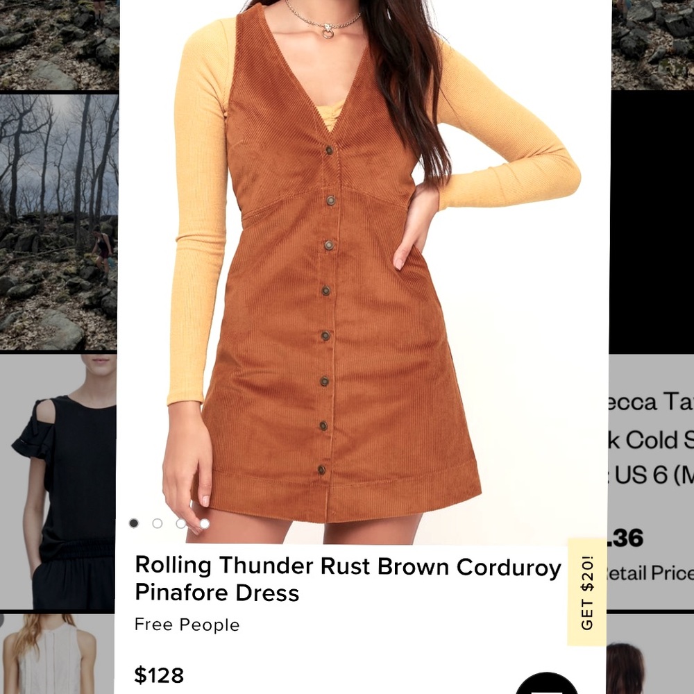Free People Rust Brown Courduroy Pinafore Dress Size M